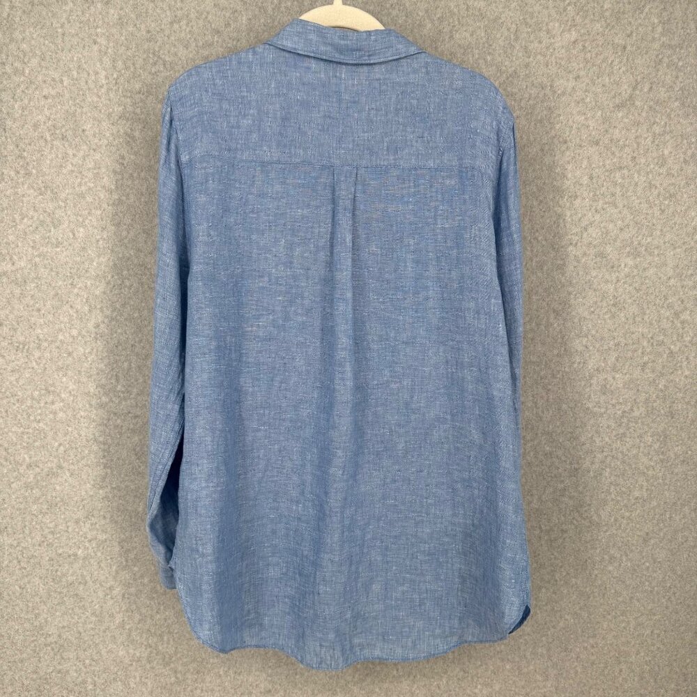 Just Jeans Womens 100% Linen Button Down Shirt Size 12 Blue Coastal Casual Beach - Picture 3 of 11